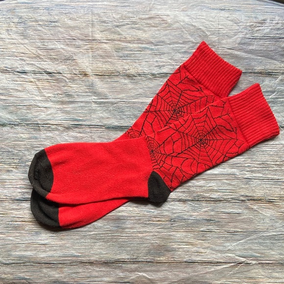 Other - NWOT Red and Black Spider Web Socks